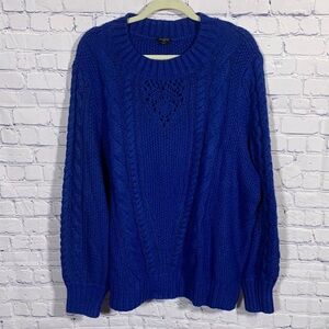 Talbots Womens Knit Sweater Blue Sz 3X Relaxed Fit Puff Sleeves Crew Neck Casual
